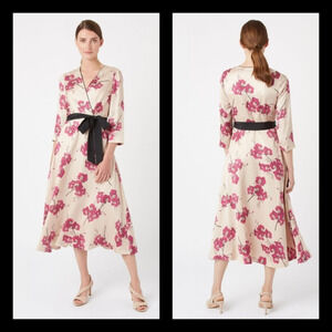 Hobbs‎ Floral Nina Dress Midi Fit & Flare Dress 3/4 Sleeve